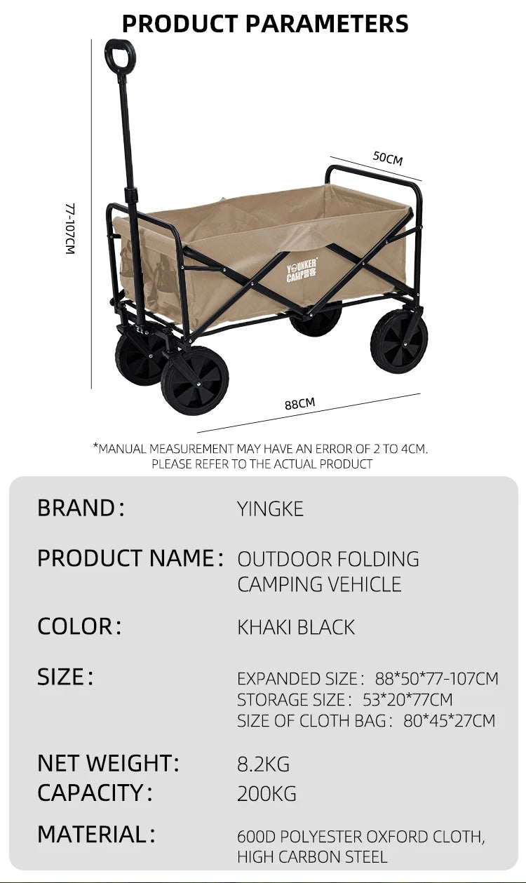 Large Capacity Collapsible Folding Utility Beach Wagon Cart Heavy Duty Fold Wagon Outdoor Trolley Portable Camping Cart