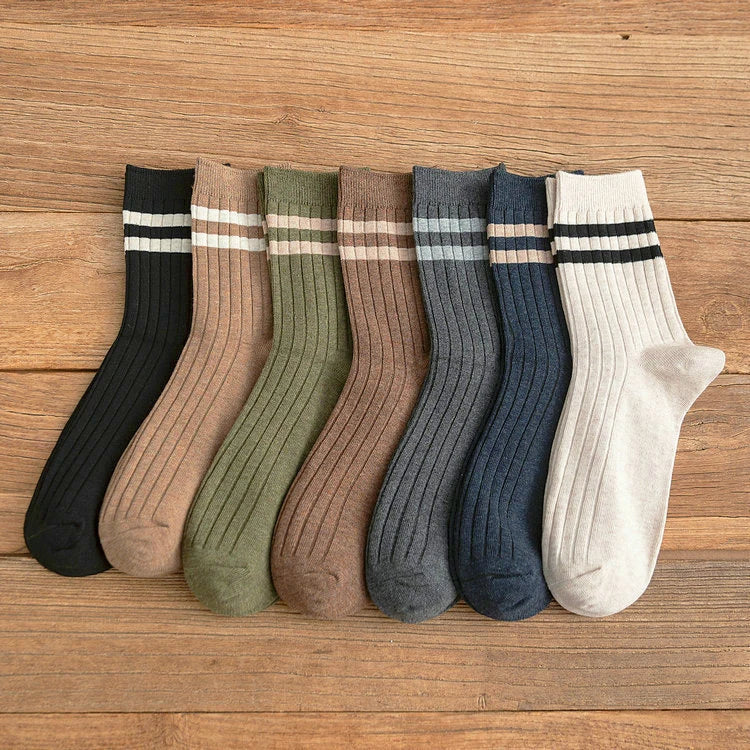 5/7 Pairs Men's New Striped Casual Breathable Socks High Quality Harajuku Retro Socks Men's Socks Autumn Winter One Size 38-44