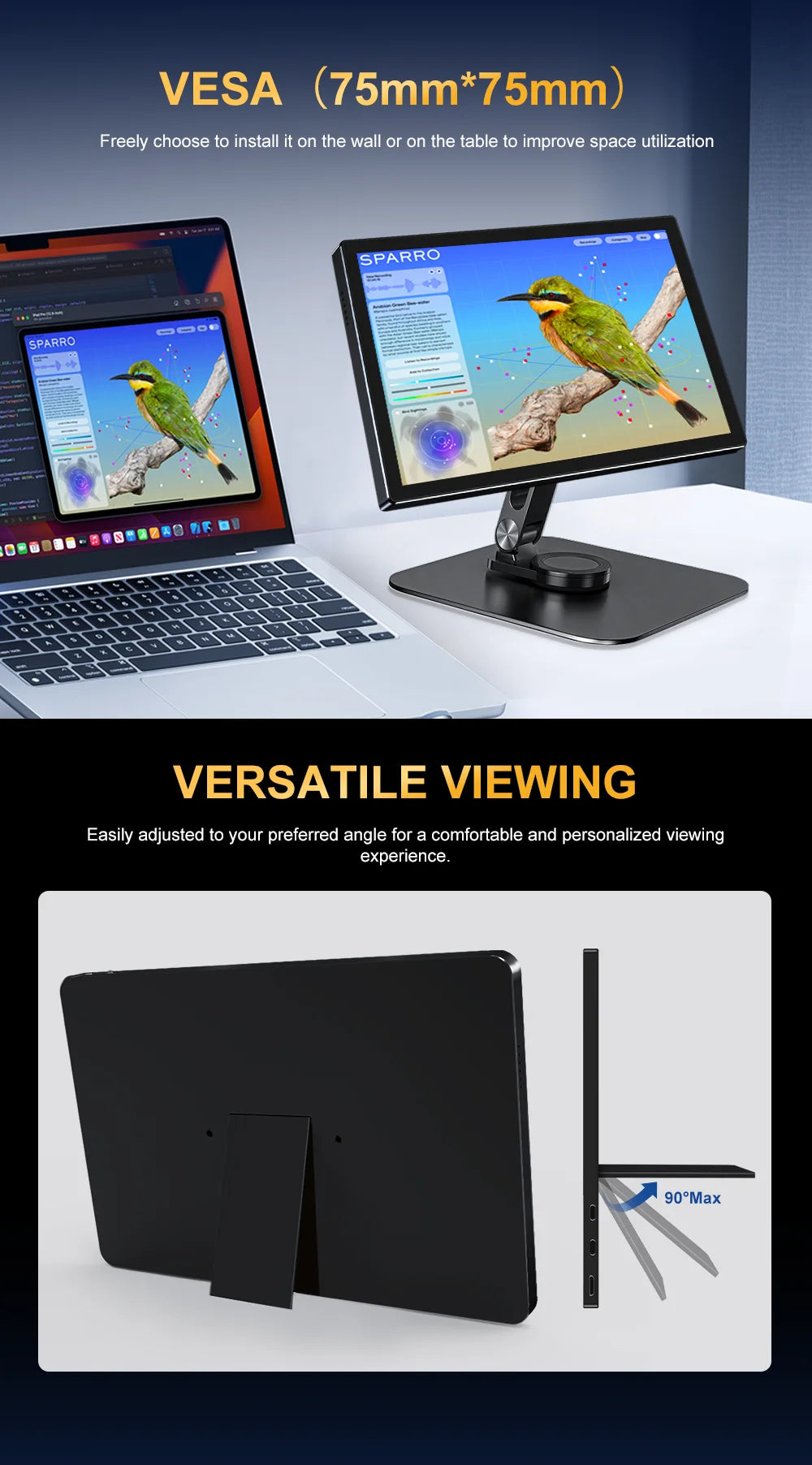 Unew 11 inch Portable Touch Monitor | 2.5K IPS, WQXGA, 350cd 92% NTSC USB-C/HDMI, VESA 75x75mm & Stand, For Mobile Phones Laptop
