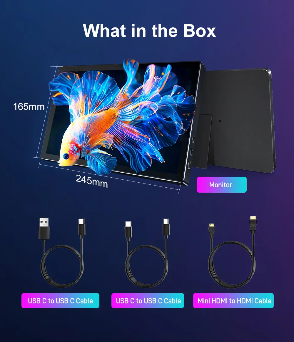 Unew 11 inch Portable Touch Monitor | 2.5K IPS, WQXGA, 350cd 92% NTSC USB-C/HDMI, VESA 75x75mm & Stand, For Mobile Phones Laptop