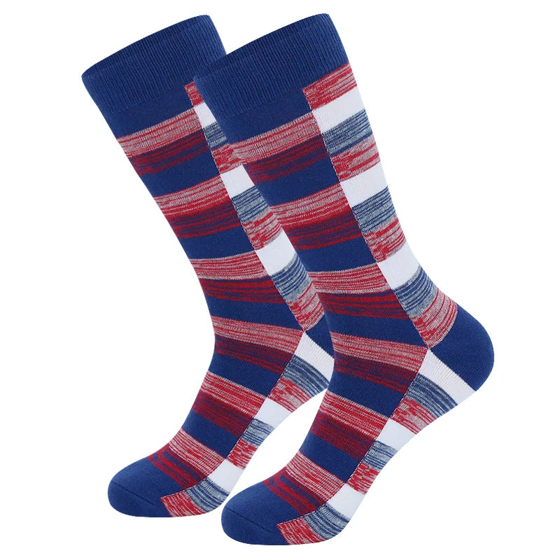 5 Pairs Mens Dress Socks stripe Plus Size，High Quality Combed Cotton Crew Socks，Black Cool Breathable Casual Socks for men