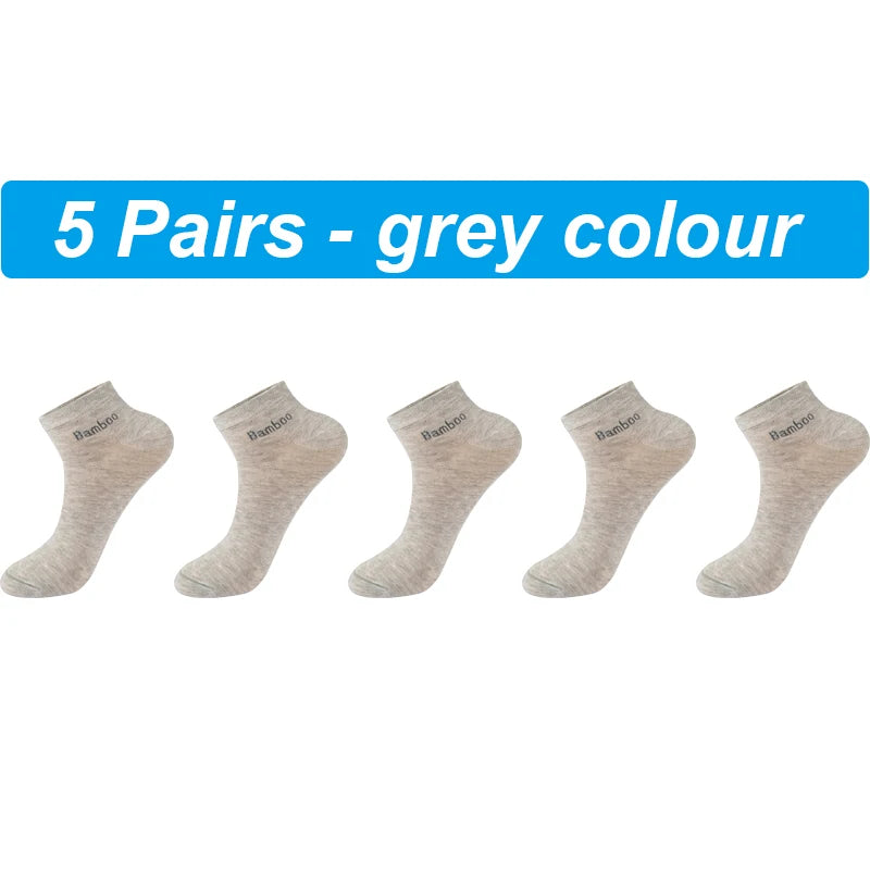 New 5Pairs High Qualty Men Bamboo Fiber Socks Short Summer Breatheable Anti-Bacterial Man Ankle Socks Busines Plus size EU38-46