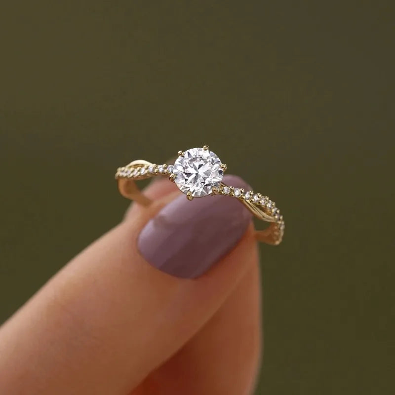 Monkton 14K Gold 925 Sterling Silver Wedding Rings for Women Classic Round Zircon Ring For Bridal Girls Party Propose Gifts