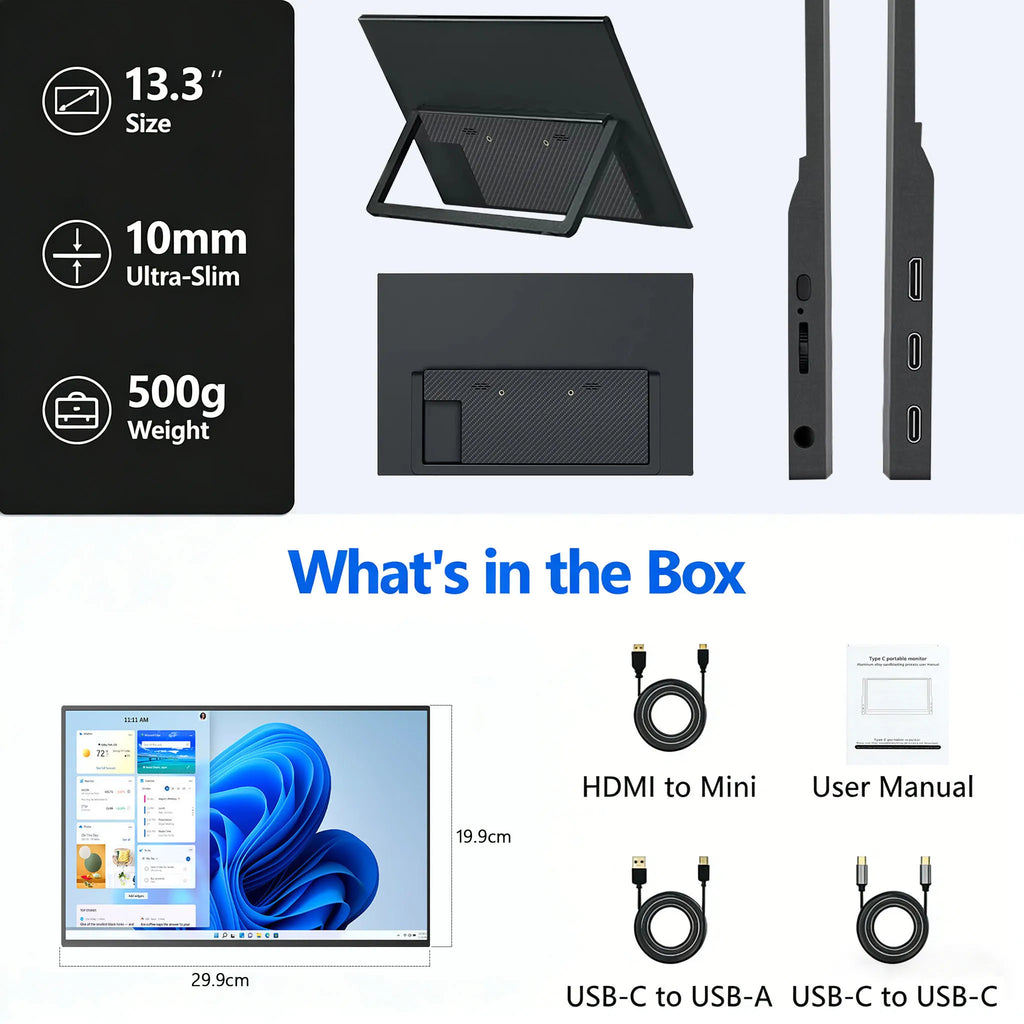 13.3'' Portable Touch Screen Monitor Display 1920*1200 16:10 IPS Panel 100% sRGB Extend Monitor For Mobile Phone Gaming TV Box