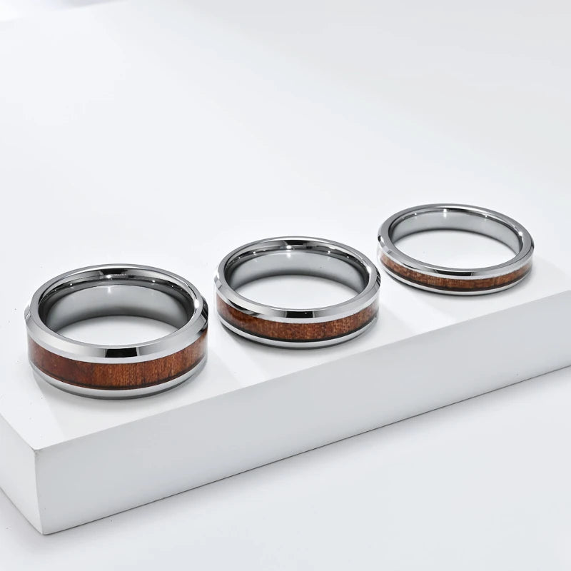 Men Women Engagement Wedding Anniversary Commemorative Rings Tungsten Steel Wood Grain Veneer Ring Fashion Jewelry Accessories