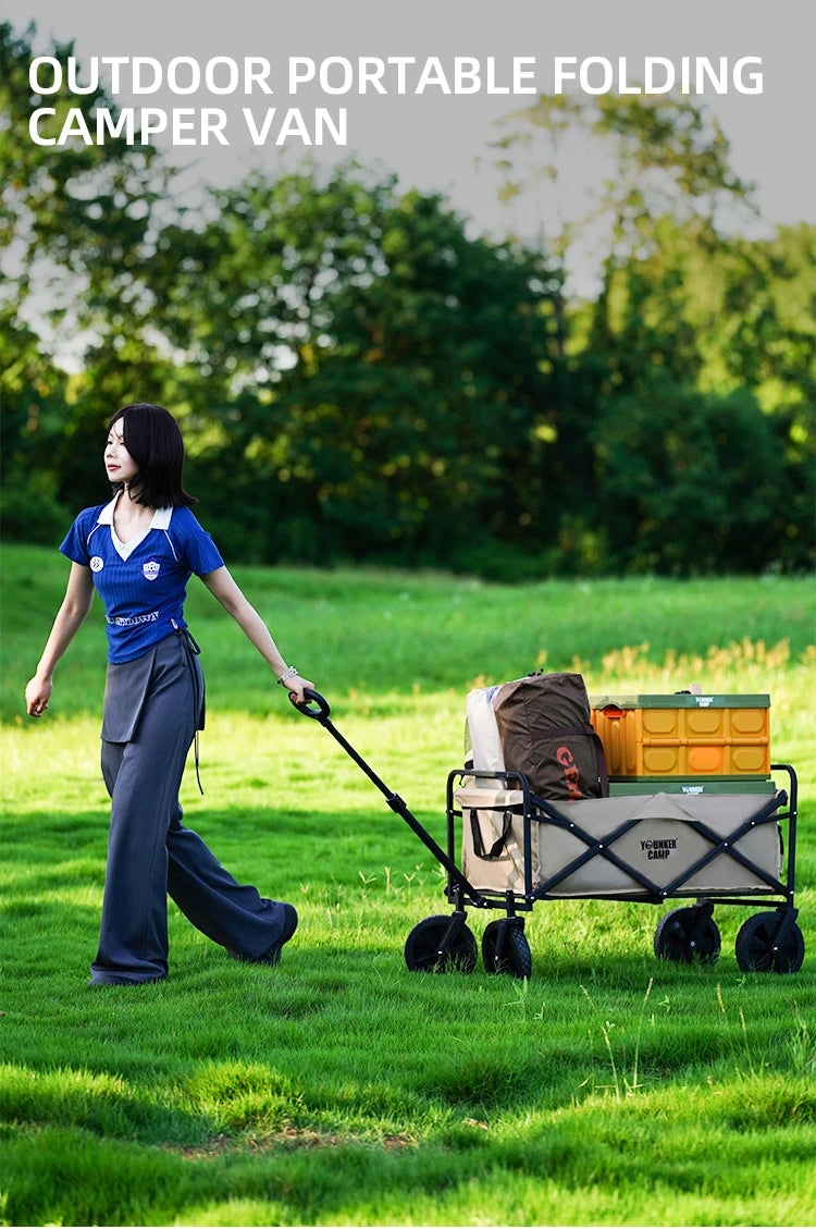 Large Capacity Collapsible Folding Utility Beach Wagon Cart Heavy Duty Fold Wagon Outdoor Trolley Portable Camping Cart