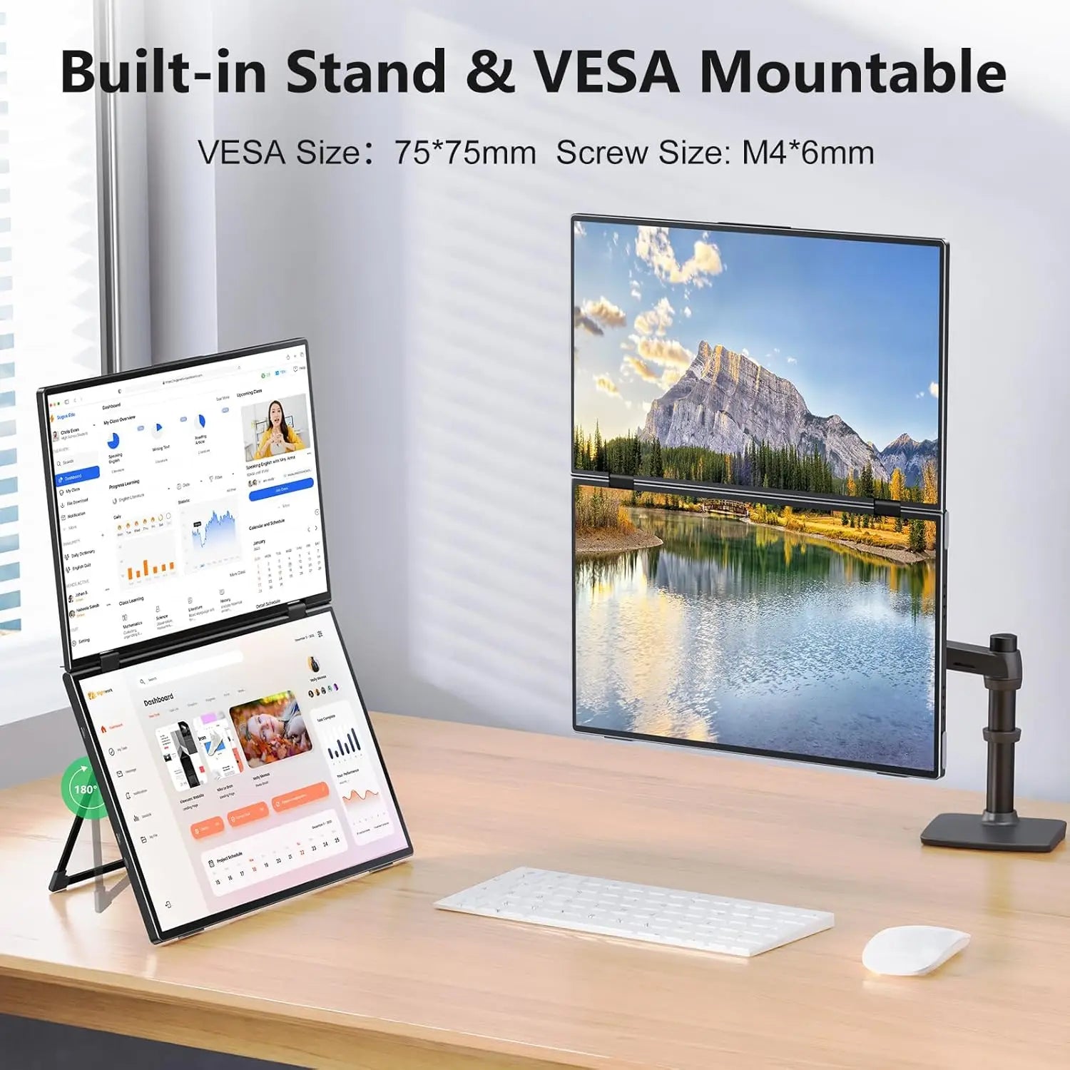 14'' Portable Monitors Dual Screen1920*1200 1.2K Triple Pc Display Laptop Screen Extender Folding Stacked Dual Monitors