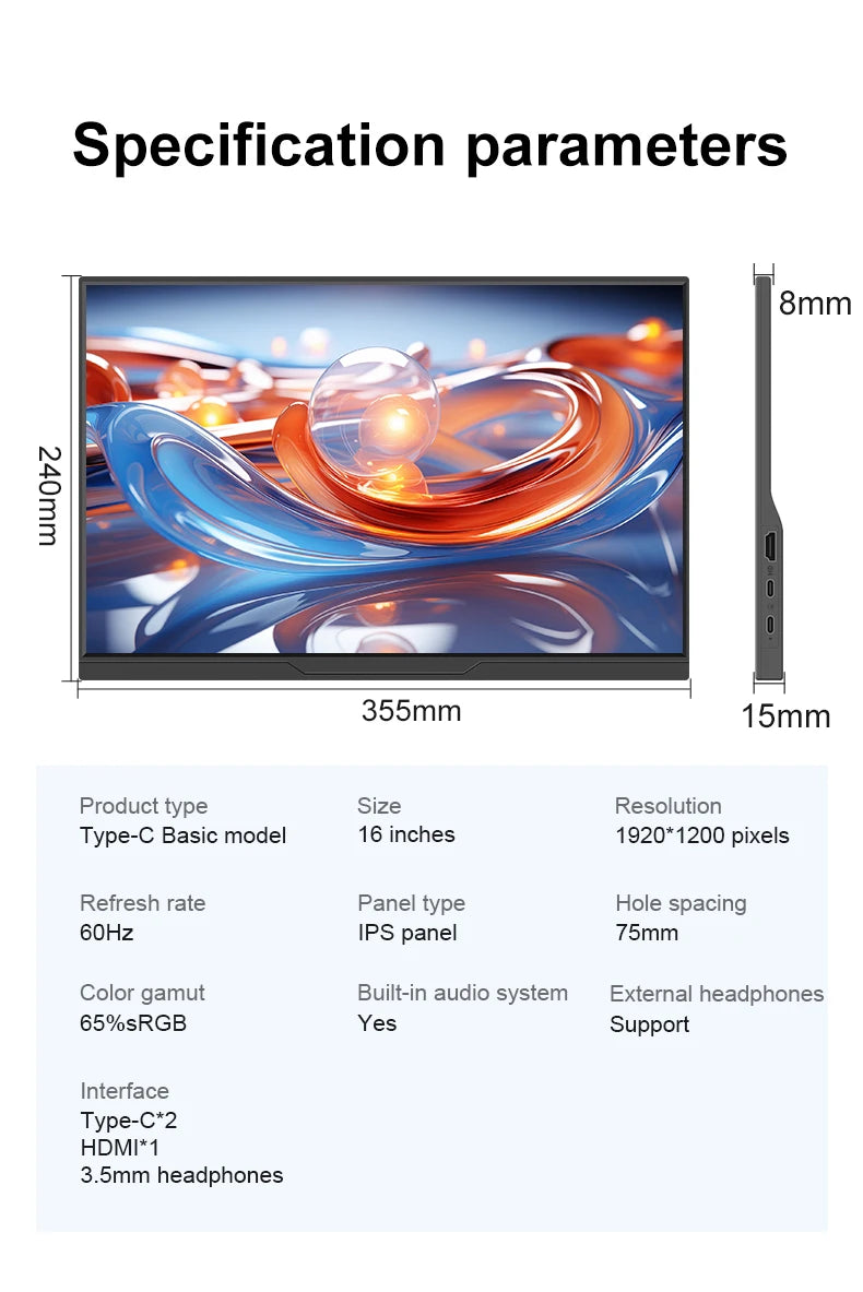 16inch Mobile Portable Monitor Touchscreen IPS Second Game Screen Extended Display for Laptop with Bracket For xbox/raspberry Pi