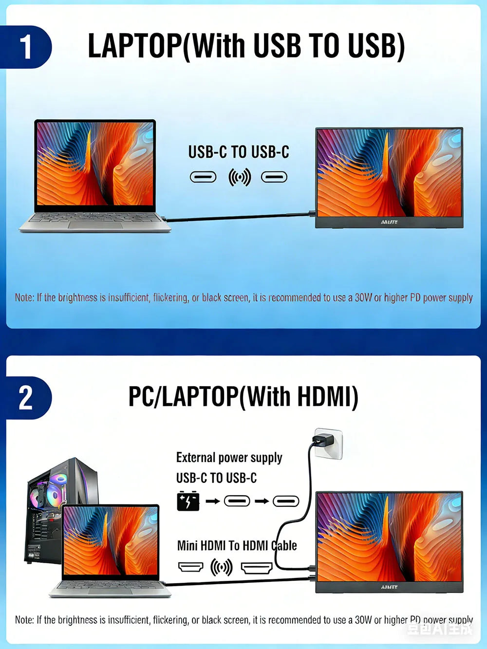 14 Inch Portable Dual Monitor 2240x1400 QHD IPS External Display USB-C & HDMI Plug-and-Play Second Screen Extender For Laptop