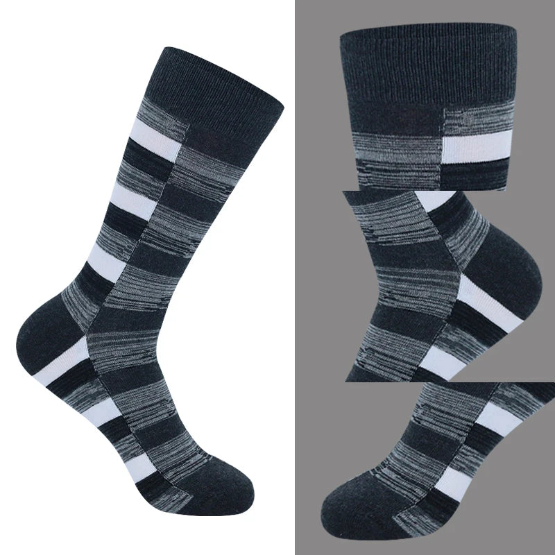 5 Pairs Mens Dress Socks stripe Plus Size，High Quality Combed Cotton Crew Socks，Black Cool Breathable Casual Socks for men