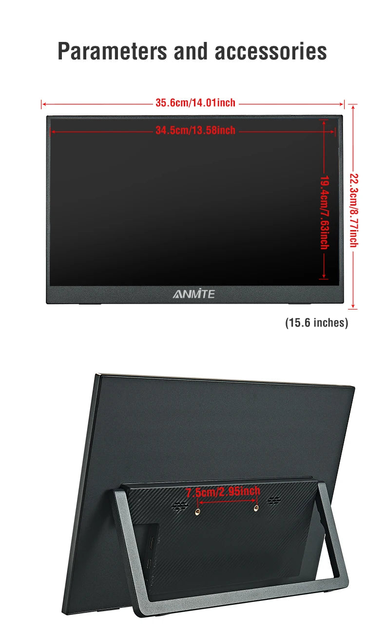 Anmite 15.6-Inch Portable Touch Monitor Non-touch optional 1080P HDR 16:9  For XBox PS4 / 5 Switch Cell Phone PC Loptop Extensio