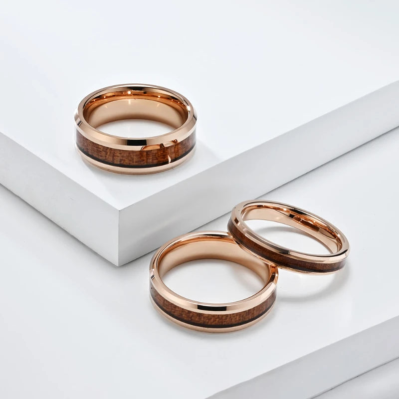 Men Women Engagement Wedding Anniversary Commemorative Rings Tungsten Steel Wood Grain Veneer Ring Fashion Jewelry Accessories