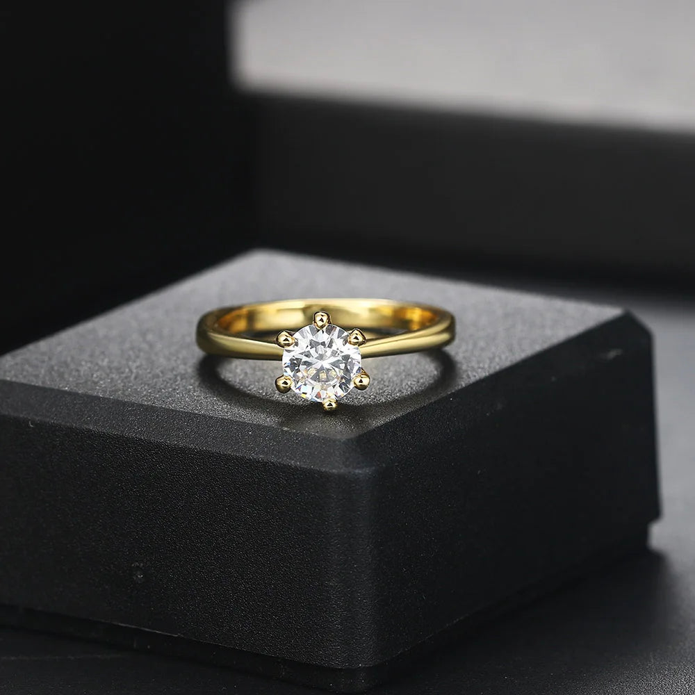 Wedding Rings For Women Classic 1 Carat AAA+ Zircon Light Gold Color Engagement Anniversary Ring Jewelry Wholesale R174