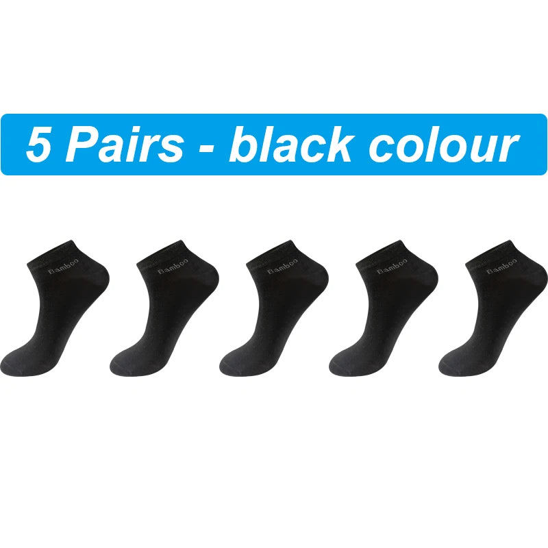 New 5Pairs High Qualty Men Bamboo Fiber Socks Short Summer Breatheable Anti-Bacterial Man Ankle Socks Busines Plus size EU38-46