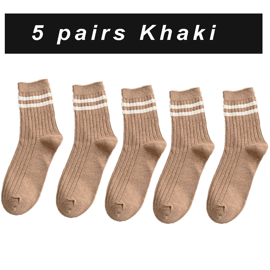 5/7 Pairs Men's New Striped Casual Breathable Socks High Quality Harajuku Retro Socks Men's Socks Autumn Winter One Size 38-44