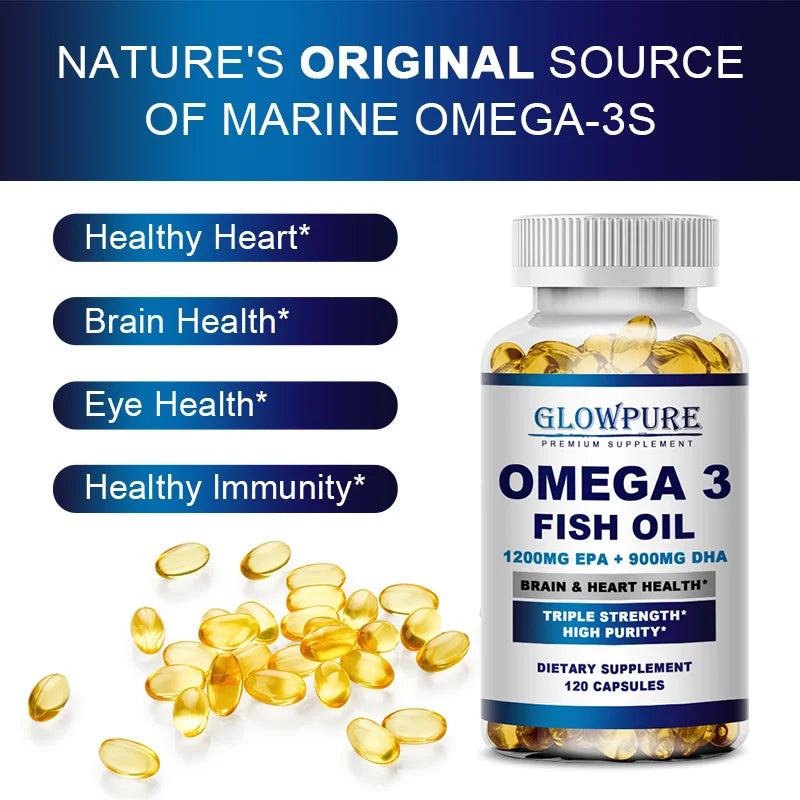 Fish Oil OMEGA-3 for Brain Cognitive Function and Memory, Anti-Inflammation, Antioxidant Joint Health - Rich In DHA And EPA