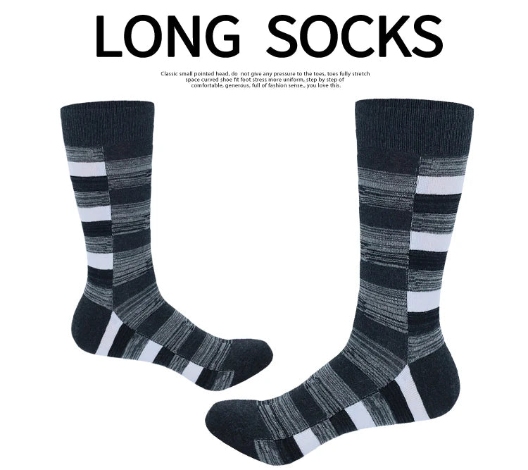 5 Pairs Mens Dress Socks stripe Plus Size，High Quality Combed Cotton Crew Socks，Black Cool Breathable Casual Socks for men