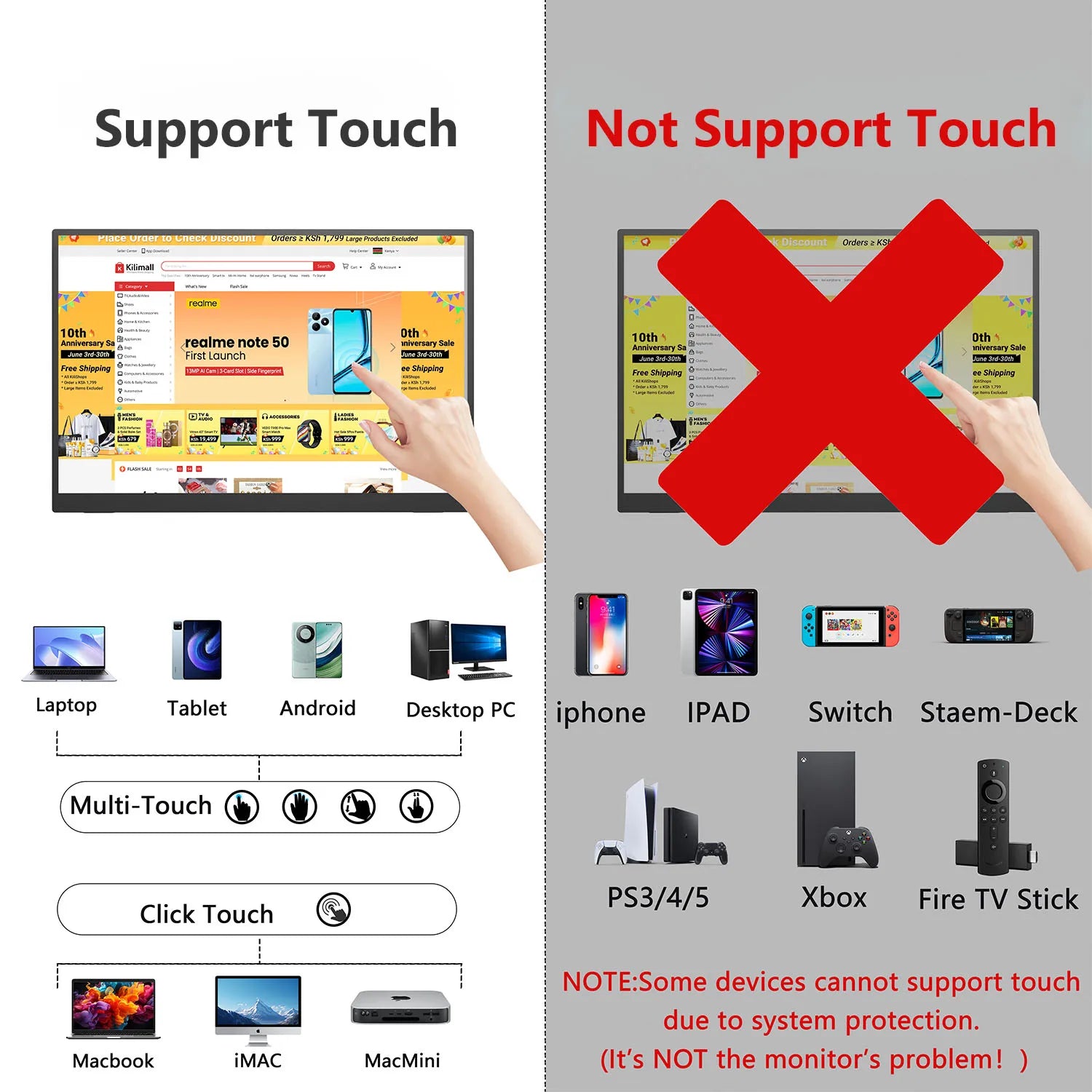 13.3'' Portable Touch Screen Monitor Display 1920*1200 16:10 IPS Panel 100% sRGB Extend Monitor For Mobile Phone Gaming TV Box