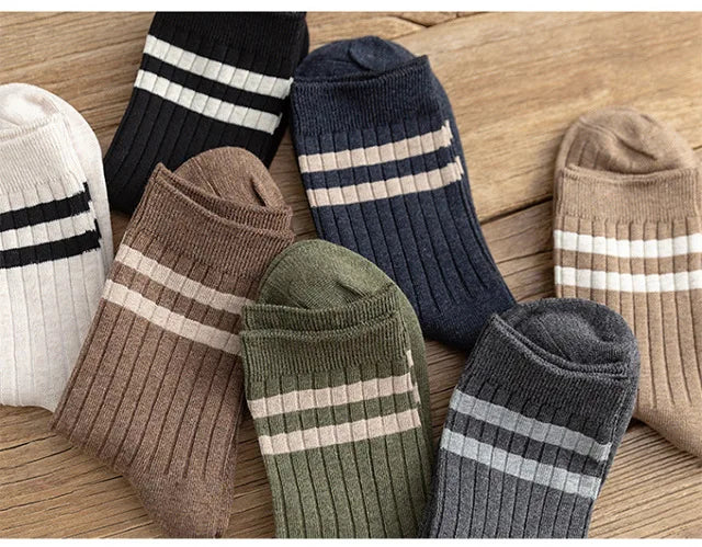 5/7 Pairs Men's New Striped Casual Breathable Socks High Quality Harajuku Retro Socks Men's Socks Autumn Winter One Size 38-44