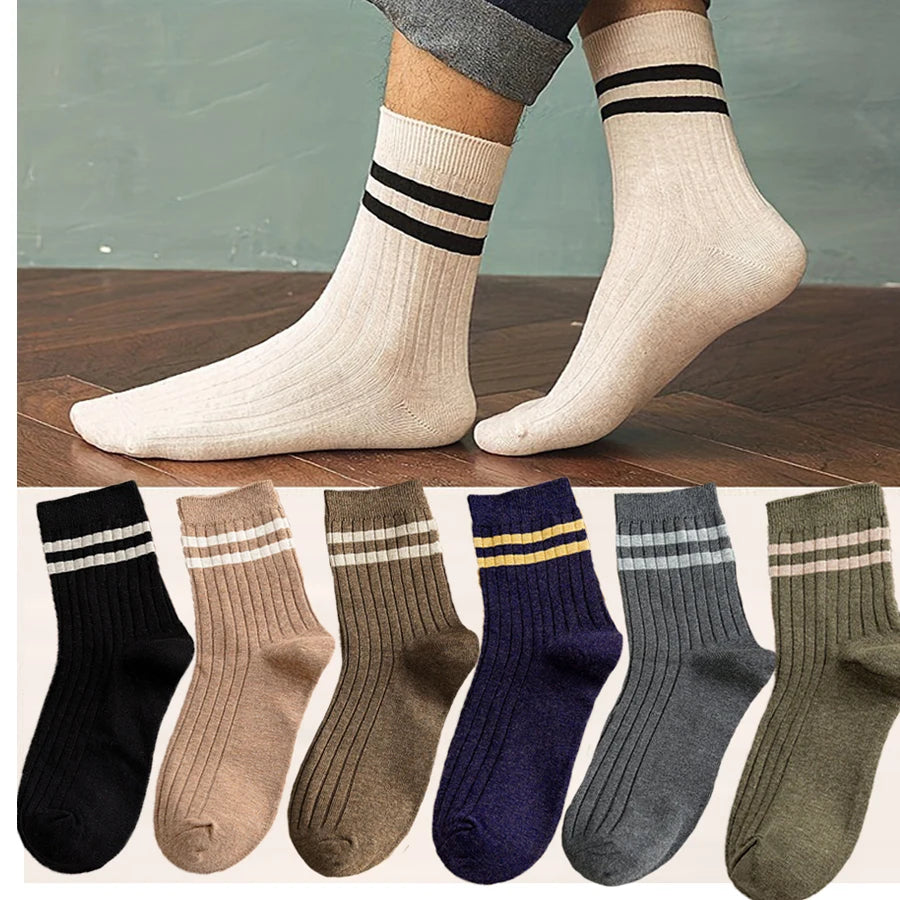5/7 Pairs Men's New Striped Casual Breathable Socks High Quality Harajuku Retro Socks Men's Socks Autumn Winter One Size 38-44