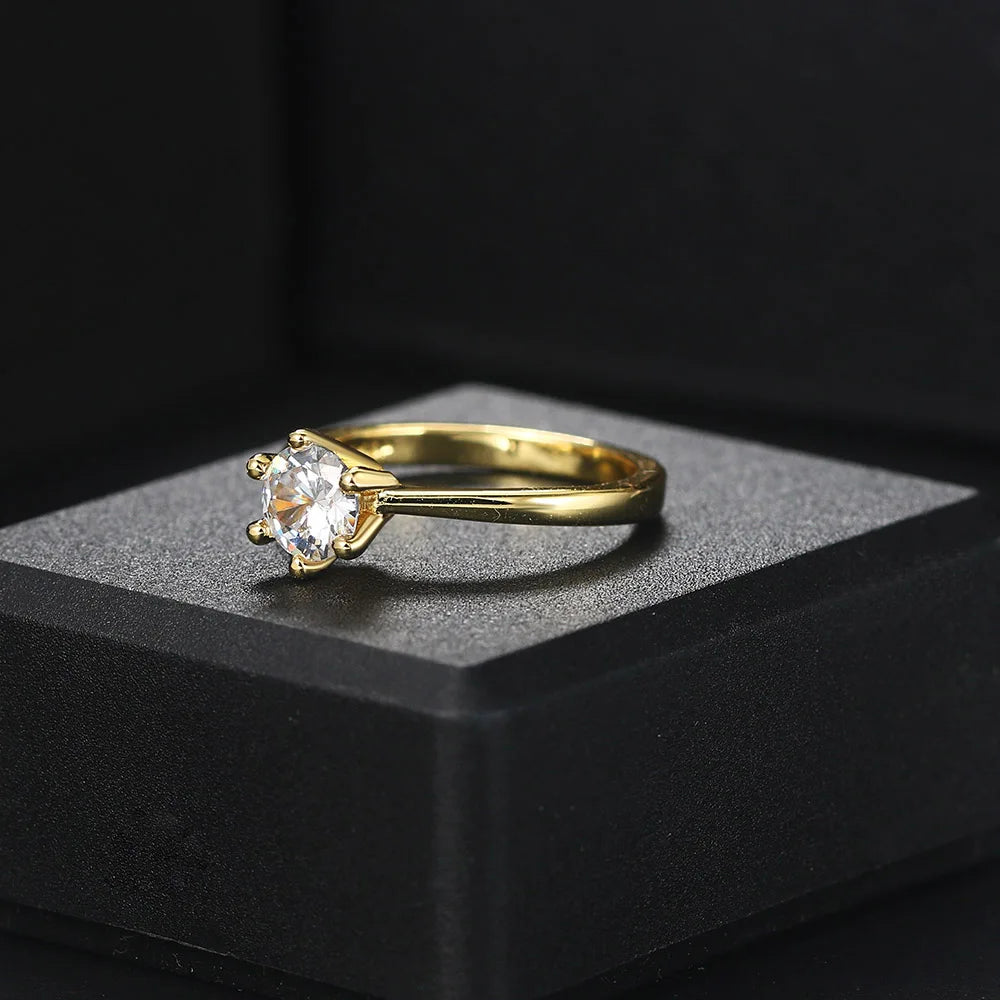 Wedding Rings For Women Classic 1 Carat AAA+ Zircon Light Gold Color Engagement Anniversary Ring Jewelry Wholesale R174