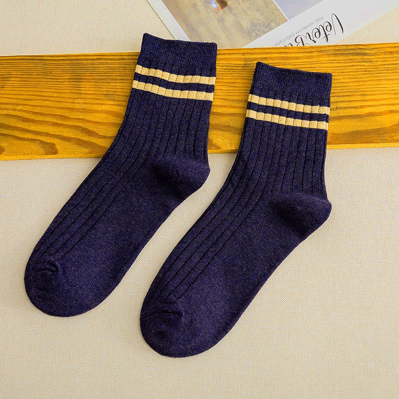 5/7 Pairs Men's New Striped Casual Breathable Socks High Quality Harajuku Retro Socks Men's Socks Autumn Winter One Size 38-44