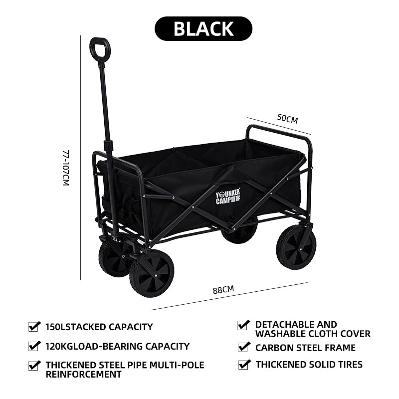 Large Capacity Collapsible Folding Utility Beach Wagon Cart Heavy Duty Fold Wagon Outdoor Trolley Portable Camping Cart