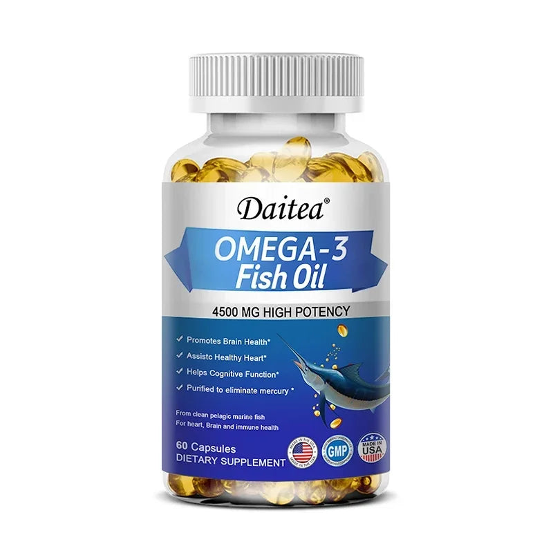 Omega 3 Fish Oil-Supports Brain,Cardiovascular and Skin Health,Benefits The Nervous System,Antioxidant Effects-Easy To Swallow