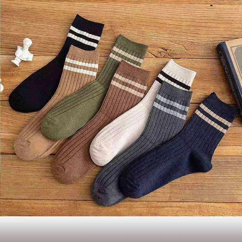 5/7 Pairs Men's New Striped Casual Breathable Socks High Quality Harajuku Retro Socks Men's Socks Autumn Winter One Size 38-44
