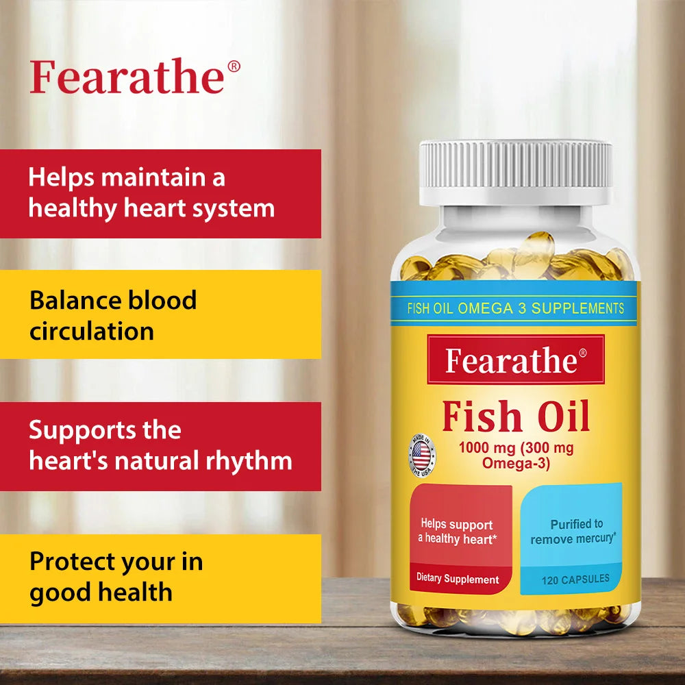 Fish Oil Omega-3 Supplement 1000mg - Supports Heart, Brain, and Joint Health - 120 High-Purity Softgels