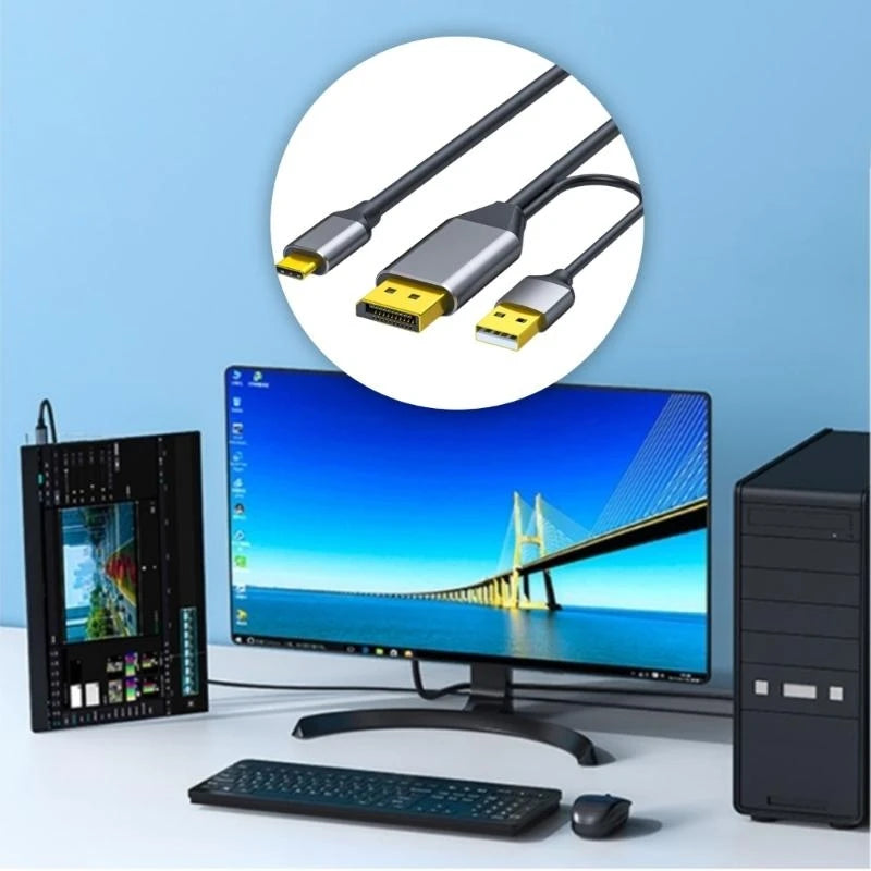DisplayPort to USB C Cable 4K@60Hz With USB Cable Adapter DisplayPort Male to Type C Male Converters Support Touch