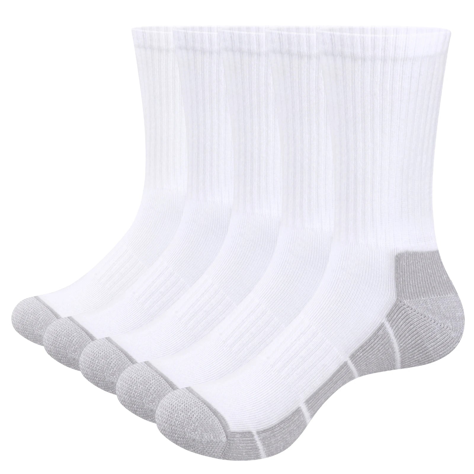 5 Pairs Men's Socks Cushioned Sports Wicking Breathable Performance Cotton Crew Socks for Training Hiking Walking Work Athletic