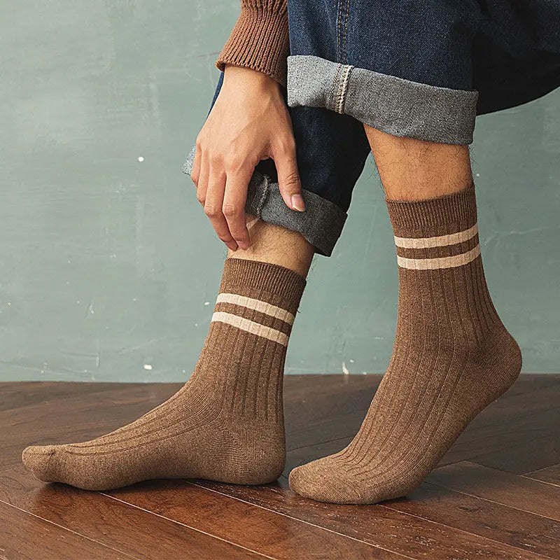 5/7 Pairs Men's New Striped Casual Breathable Socks High Quality Harajuku Retro Socks Men's Socks Autumn Winter One Size 38-44