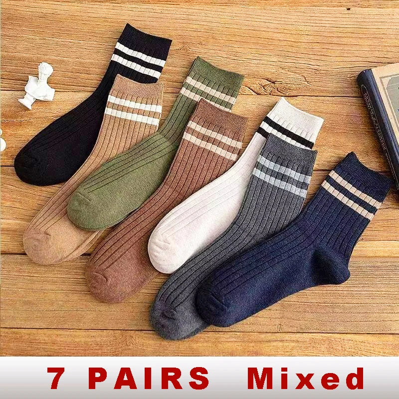 5/7 Pairs Men's New Striped Casual Breathable Socks High Quality Harajuku Retro Socks Men's Socks Autumn Winter One Size 38-44