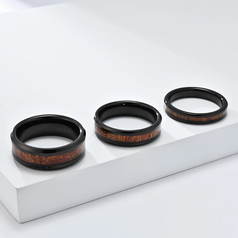 Men Women Engagement Wedding Anniversary Commemorative Rings Tungsten Steel Wood Grain Veneer Ring Fashion Jewelry Accessories