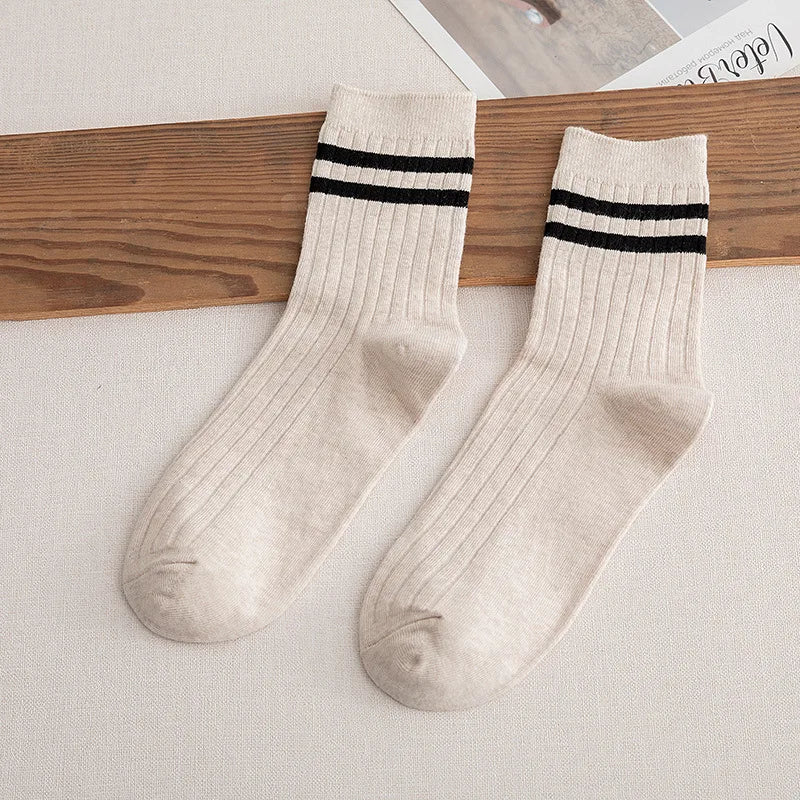 5/7 Pairs Men's New Striped Casual Breathable Socks High Quality Harajuku Retro Socks Men's Socks Autumn Winter One Size 38-44