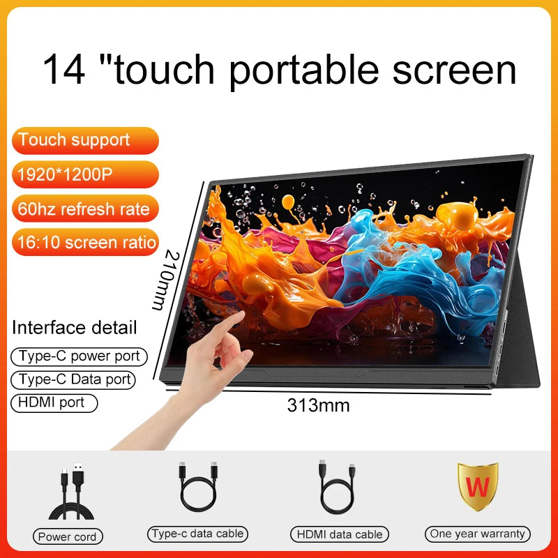 LANLIPU 14inch Portable IPS Touch Panel Secondary Display Computer Monitor FHD 1200P  For Cell phone Xbox Switch PS4/ps5 Laptop