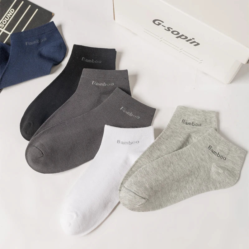 New 5Pairs High Qualty Men Bamboo Fiber Socks Short Summer Breatheable Anti-Bacterial Man Ankle Socks Busines Plus size EU38-46