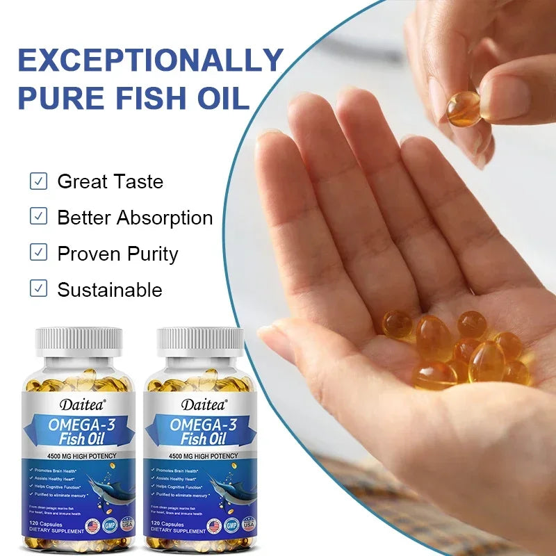 Omega 3 Fish Oil-Supports Brain,Cardiovascular and Skin Health,Benefits The Nervous System,Antioxidant Effects-Easy To Swallow