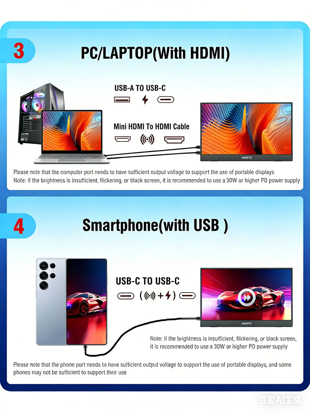 14'' Portable Monitors Dual Screen1920*1200 1.2K Triple Pc Display Laptop Screen Extender Folding Stacked Dual Monitors