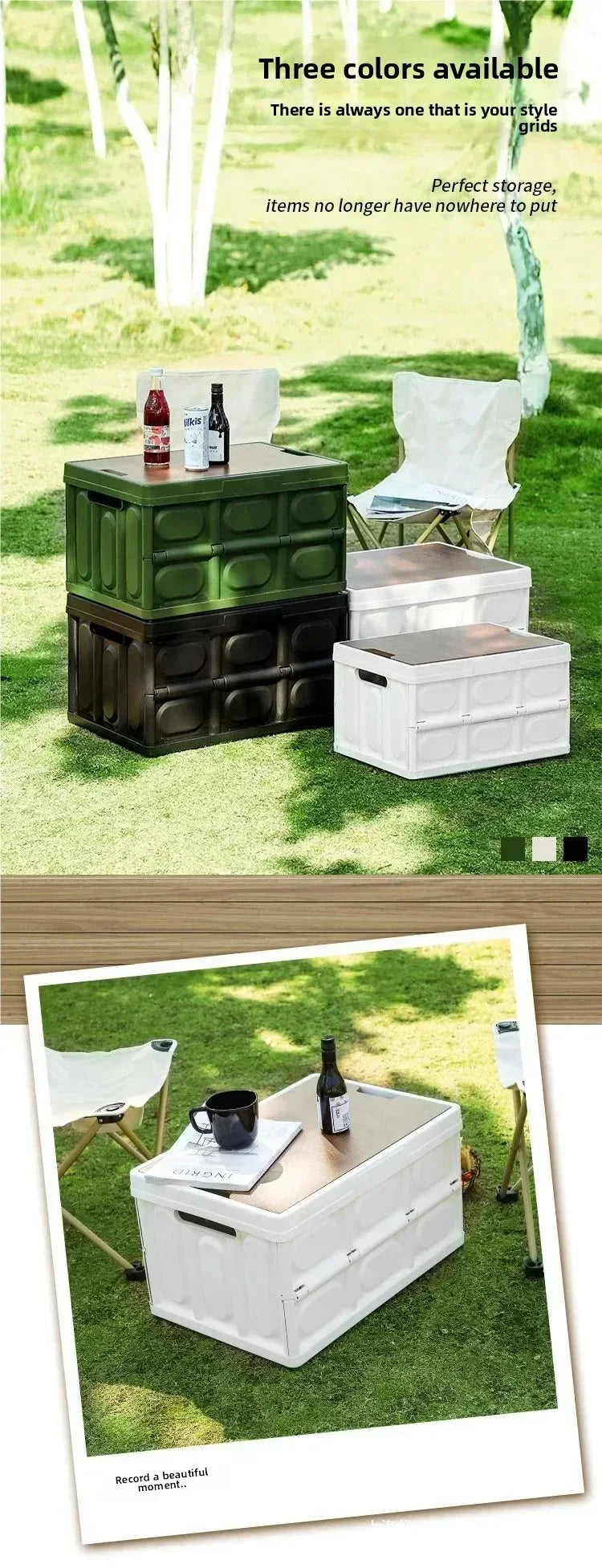 Camping Storage Box, Trunk Organizer, Camping Picnic Camping Box, Car Folding Outdoor Bench and Chopping Board