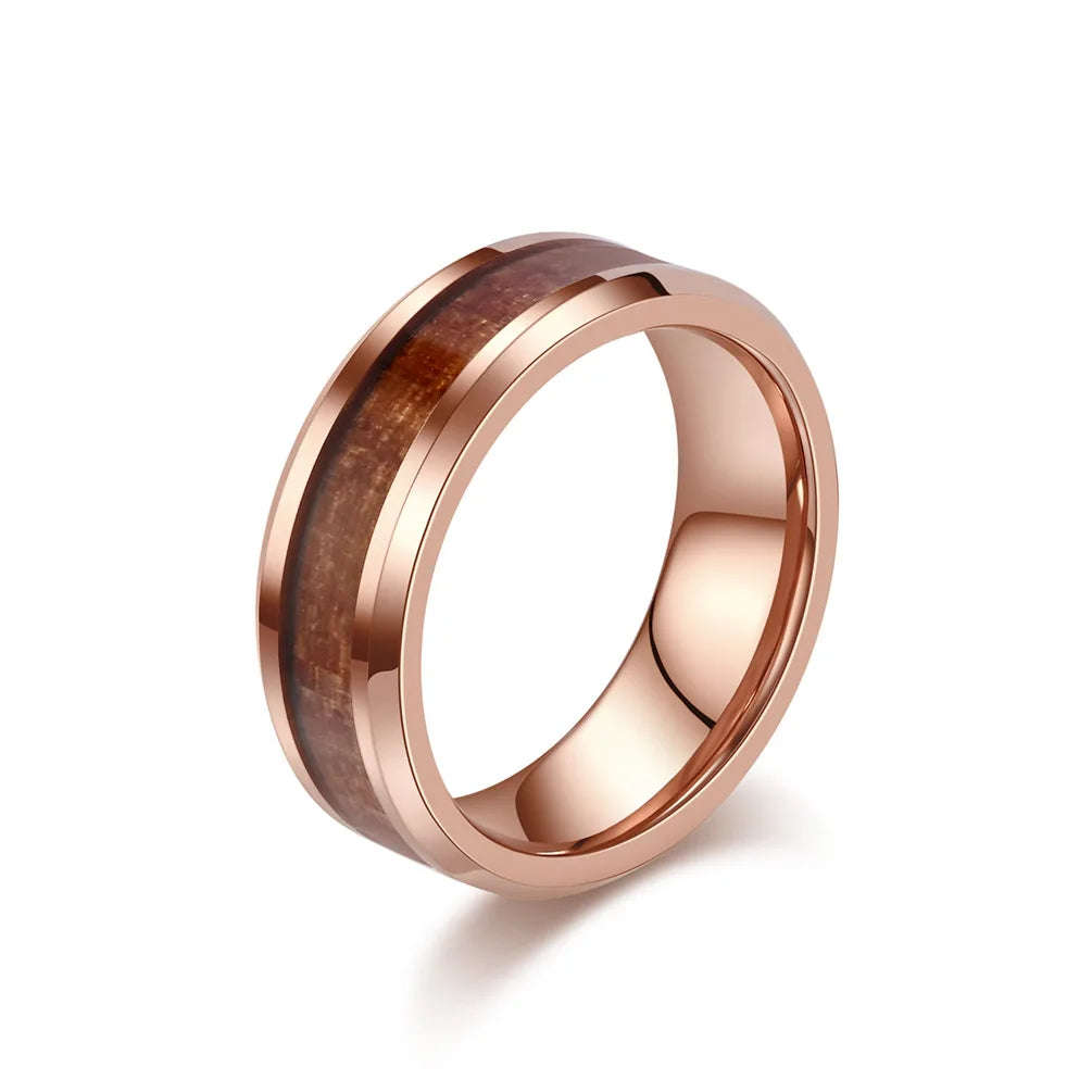 Men Women Engagement Wedding Anniversary Commemorative Rings Tungsten Steel Wood Grain Veneer Ring Fashion Jewelry Accessories