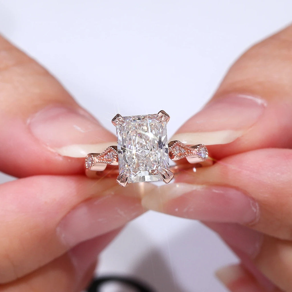 Provence 10K 14K rose gold wedding ring stackable 3CT radiant cut lab diamond engagement rings for women romantic promiss gifts