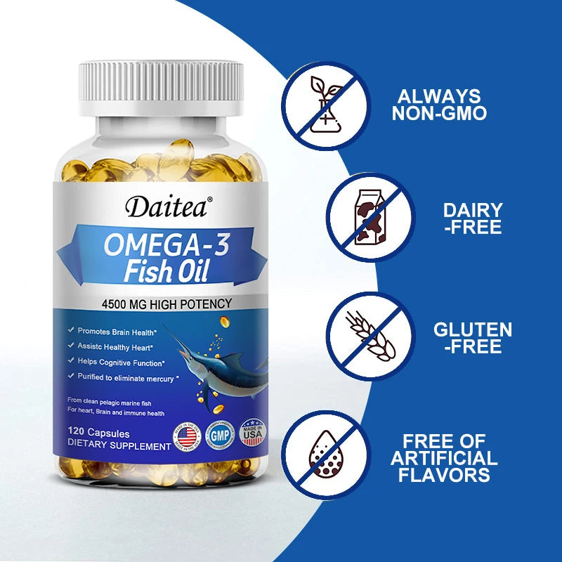 Omega 3 Fish Oil-Supports Brain,Cardiovascular and Skin Health,Benefits The Nervous System,Antioxidant Effects-Easy To Swallow