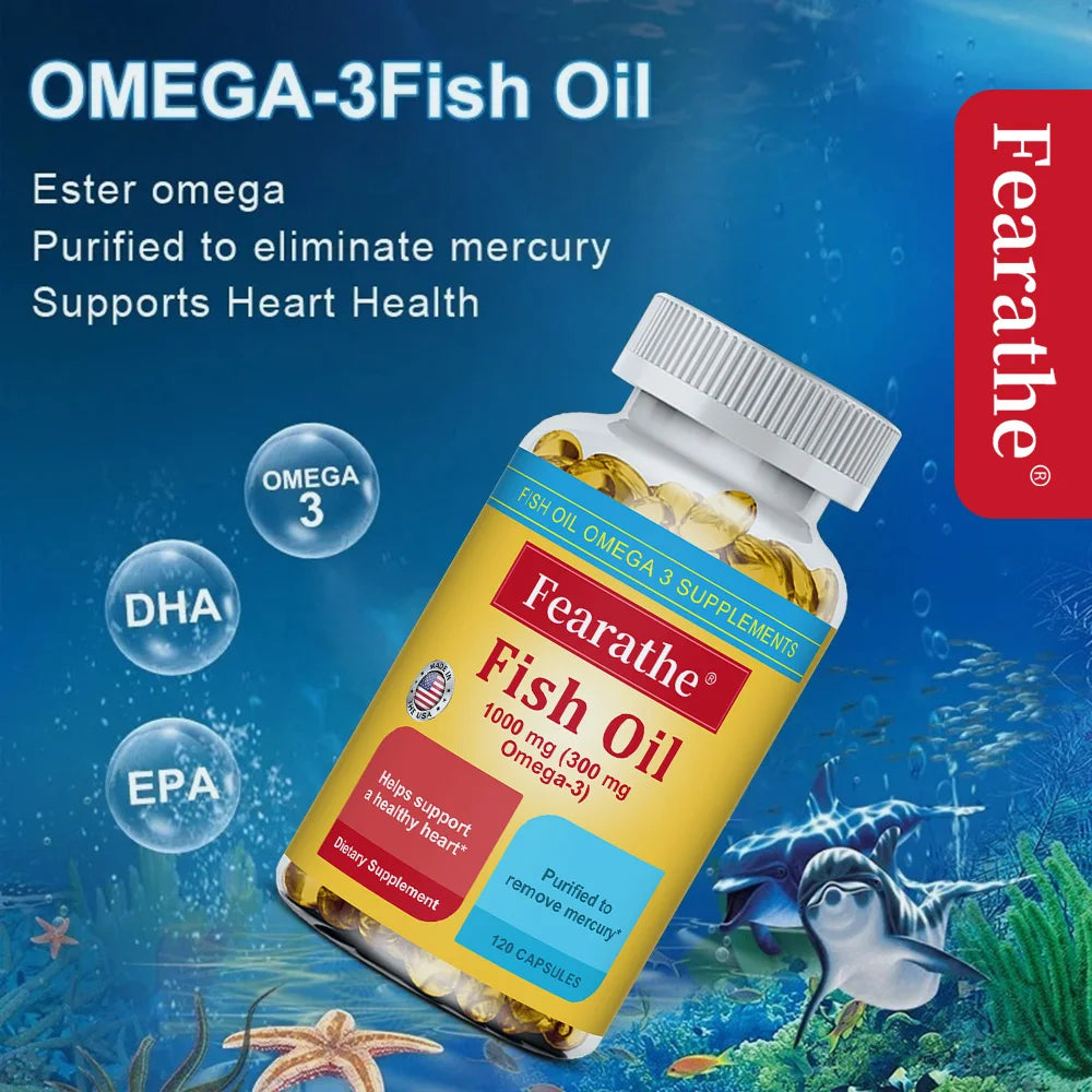 Fish Oil Omega-3 Supplement 1000mg - Supports Heart, Brain, and Joint Health - 120 High-Purity Softgels