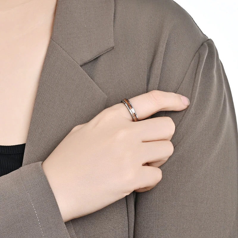 Men Women Engagement Wedding Anniversary Commemorative Rings Tungsten Steel Wood Grain Veneer Ring Fashion Jewelry Accessories