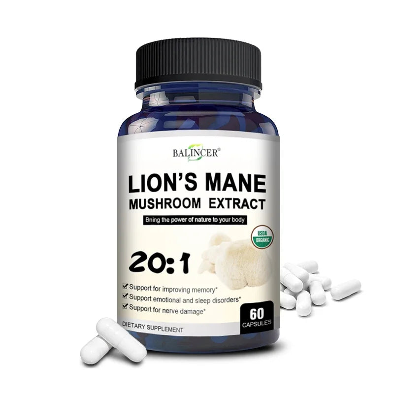 Lion's Mane - Nootropic Brain Memory & Boosts Immune System & Stress Relief, Mood and Sleep Health, Fights Stress, Non-GMO