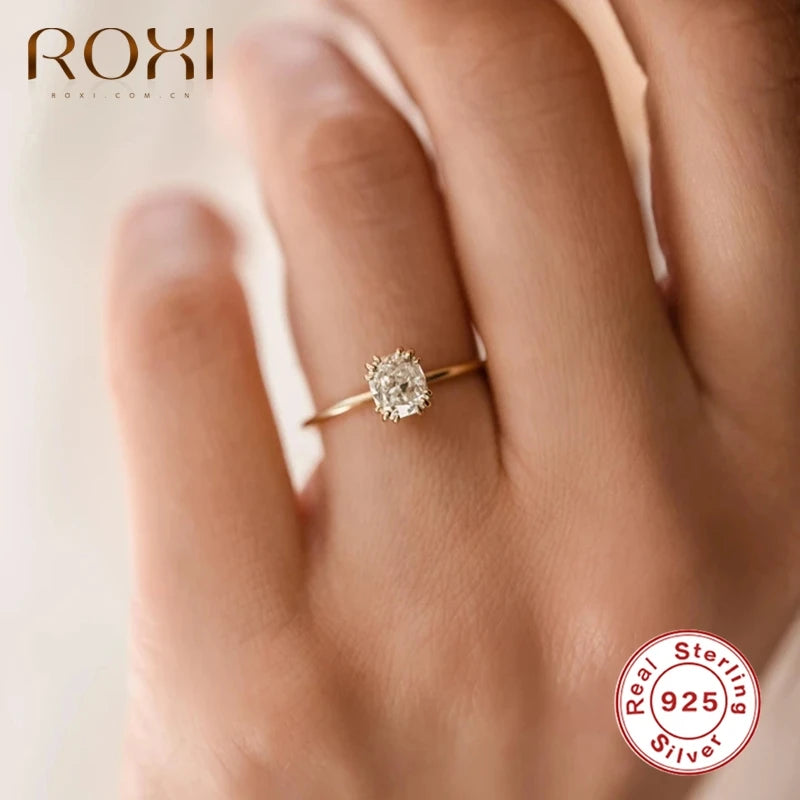 ROXI Elegant Geometry Gemstones Engagement Rings for Women Wedding Ring 925 Sterling Silver Finger Rings Bague Femme Jewelry