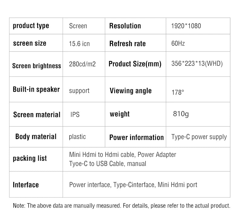 Anmite 15.6-Inch Portable Touch Monitor Non-touch optional 1080P HDR 16:9  For XBox PS4 / 5 Switch Cell Phone PC Loptop Extensio