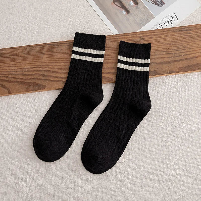 5/7 Pairs Men's New Striped Casual Breathable Socks High Quality Harajuku Retro Socks Men's Socks Autumn Winter One Size 38-44